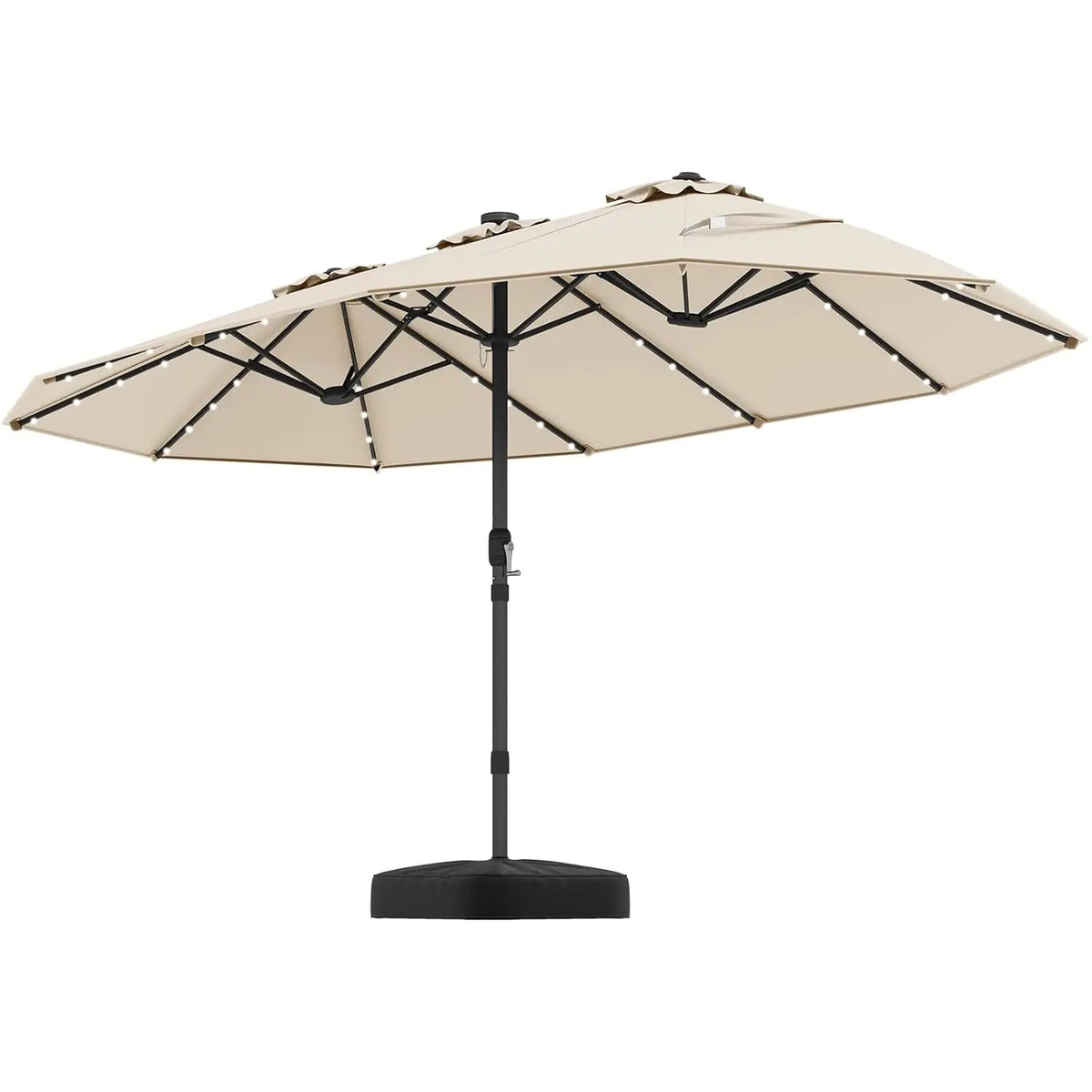 Double-Sided Solar Patio Umbrella With LED Lights And Vented Top