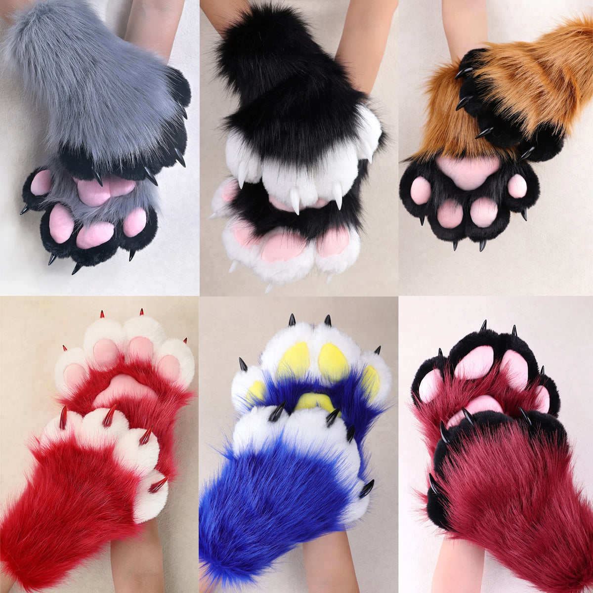 Faux Fur Cat Claw Cosplay Gloves for Animal Costume Parties