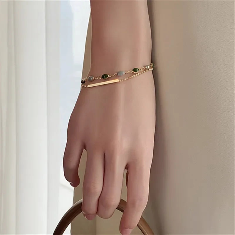 Womens Crystal Charm Double Layered Beaded Bracelet Jewelry Gift