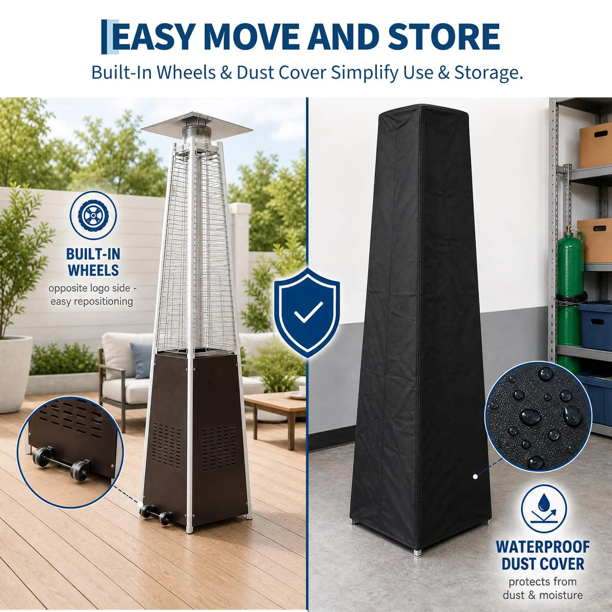 HiMISS Outdoor Propane Patio Heater With Visible Flame And Wheels