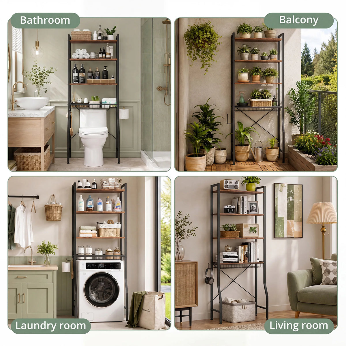 JHK Four Tier Over Toilet Bathroom Storage Organizer Shelf
