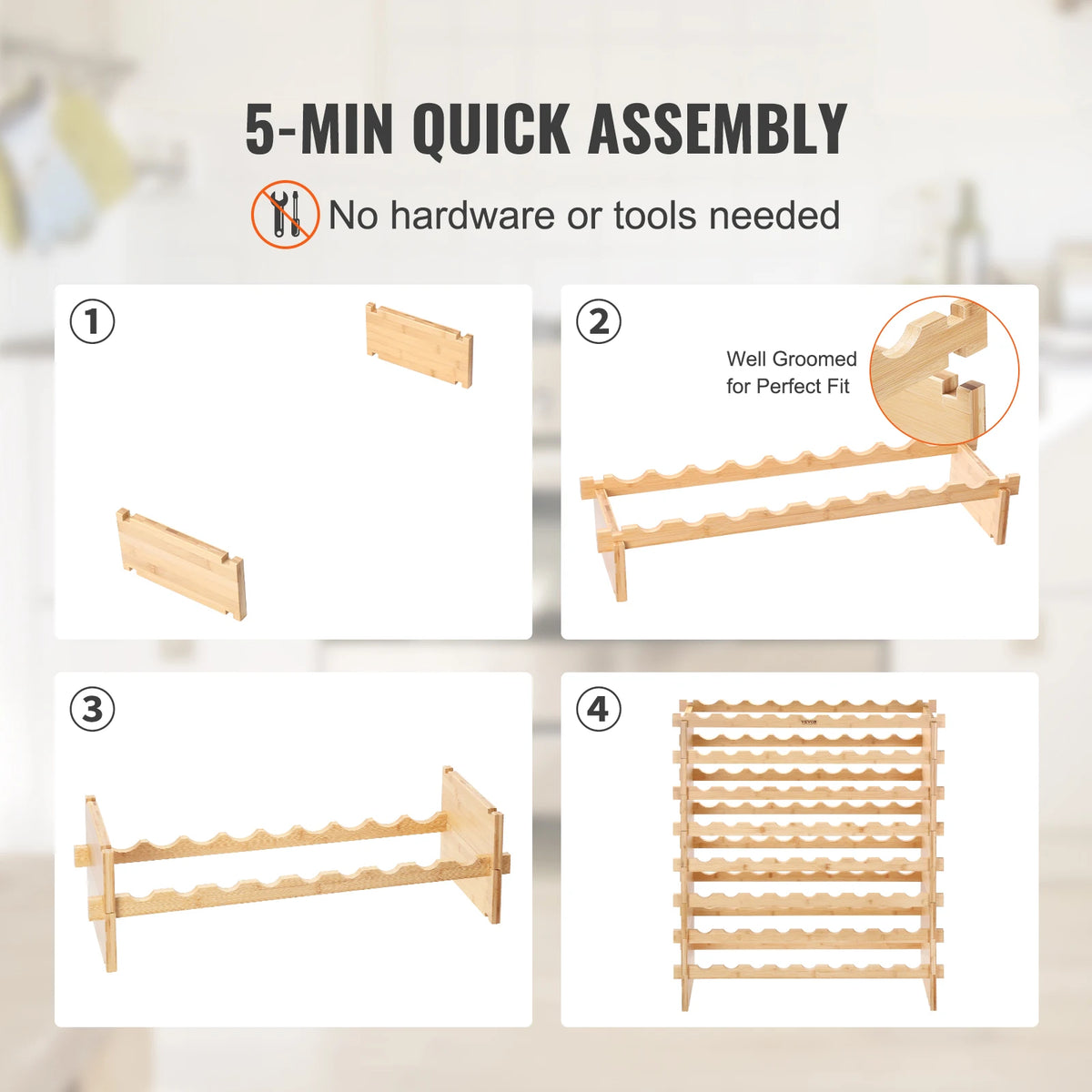 SucceBuy Bamboo Stackable Modular Wine Rack Storage Shelf