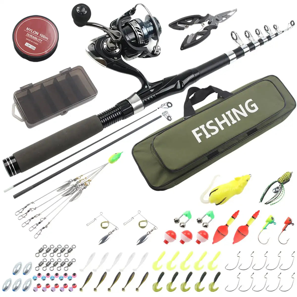Portable Telescopic Fishing Rod Reel Combo Kit With Lures Bag