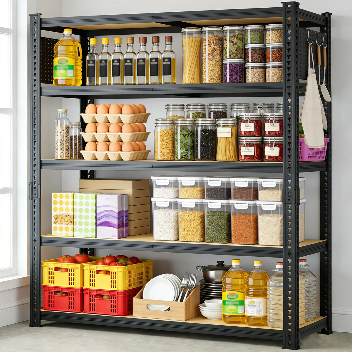 SarenzoOn Adjustable Heavy Duty Metal Shelving Unit With Pegboard Panel