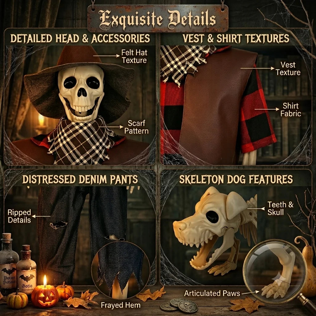 Western Cowboy Posable Skeleton Plastic Halloween Outdoor Indoor Decor