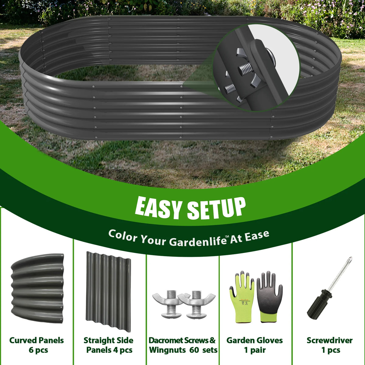 Tramull Galvanized Oval Raised Garden Bed Planter for Vegetables