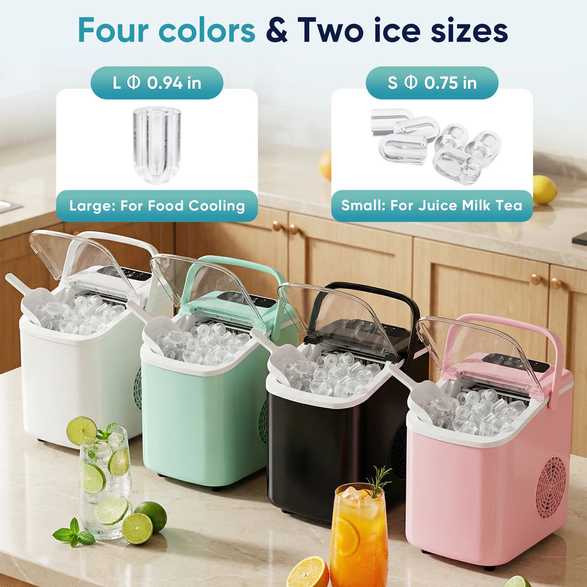 JHK Portable Countertop Ice Maker With Scoop And Handle
