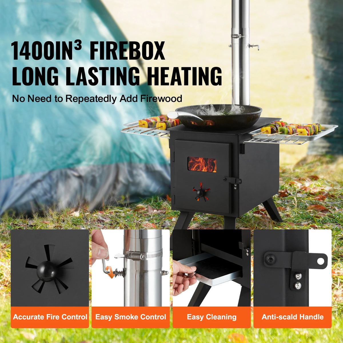 SucceBuy Portable Wood Burning Camping Tent Stove With Chimney