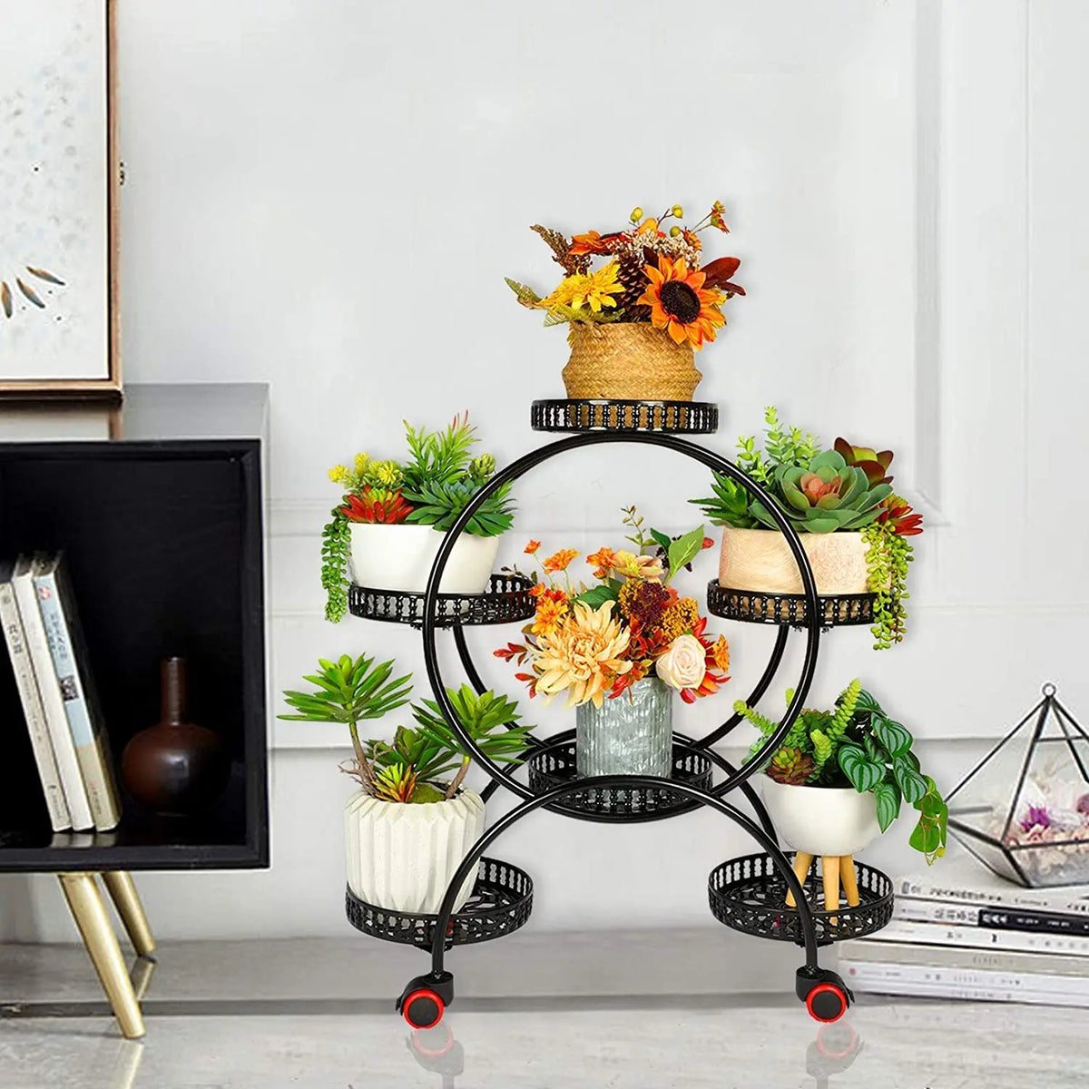 BINGOPAW Six Tier Metal Plant Stand With Wheels For Gardens