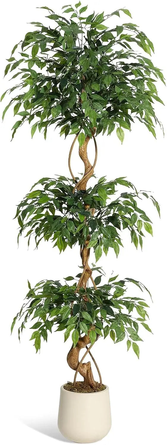 Artificial Ficus Tree With Planter Silk Leaves Weeping Fig Decor