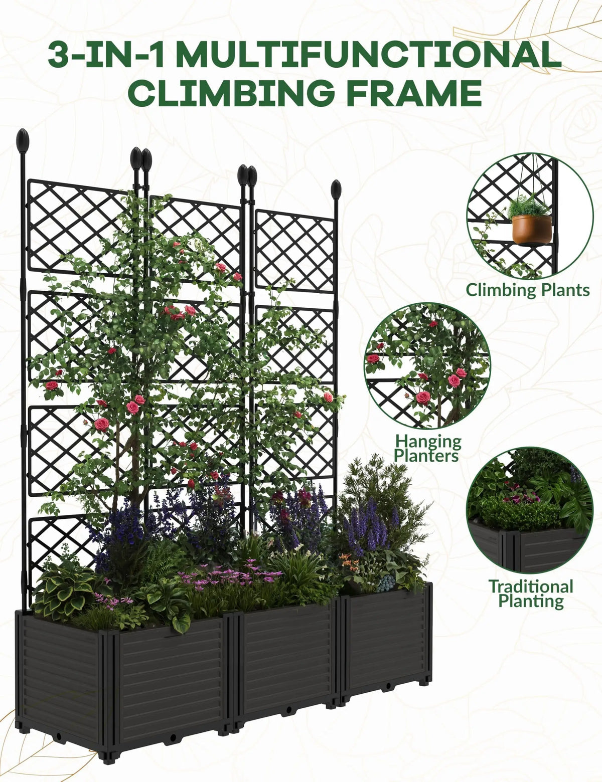 HiMISS Modern Raised Garden Bed Planter With Trellis