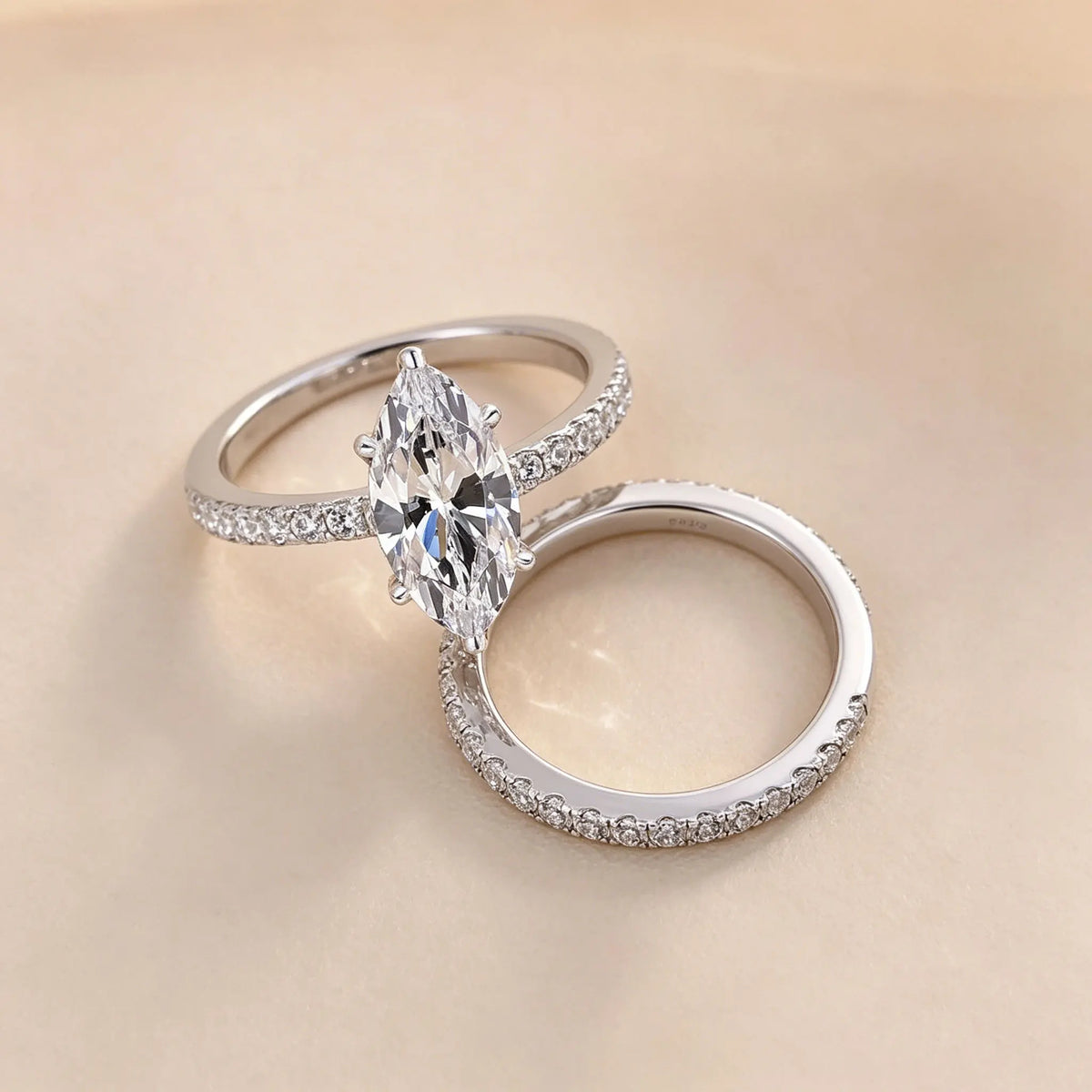 Lyee Cyee Sterling Silver Moissanite Horse Eye Ring Set