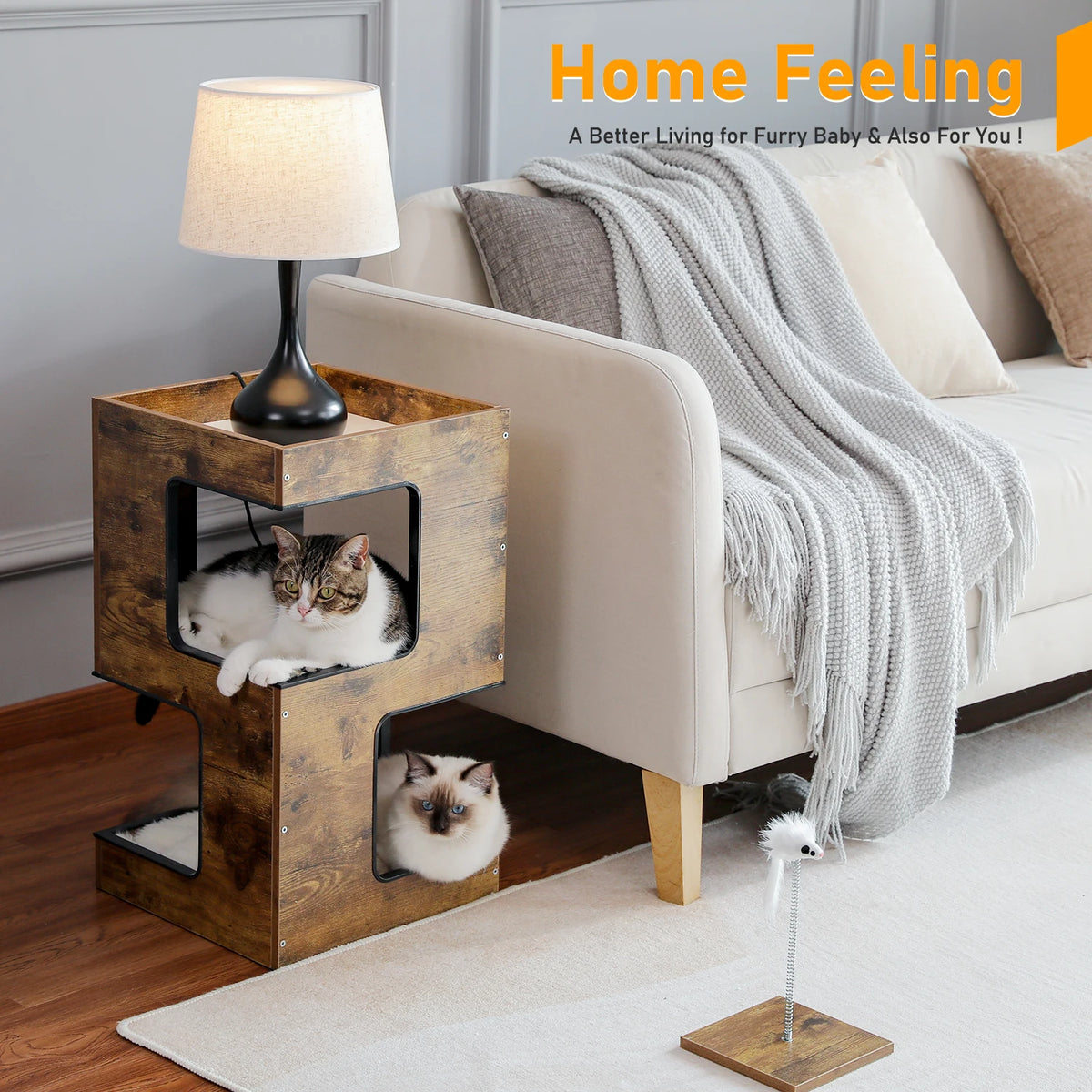 PAWZ Road Modern Wooden Cat Condo Bed With Scratching Pad