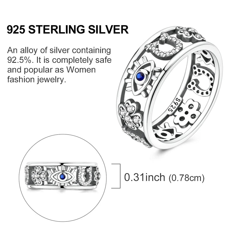 MULA Sterling Silver Evil Eye Clover Celtic Knot Wedding Band Ring