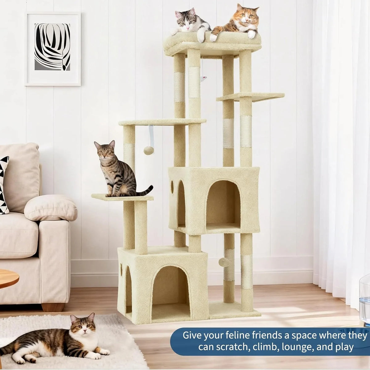 Multi-Level Cat Tree Tower With Condos, Scratching Posts And Perch