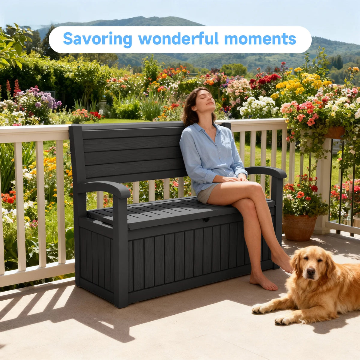 Weather Resistant Outdoor Patio Bench With Built In Storage Compartment