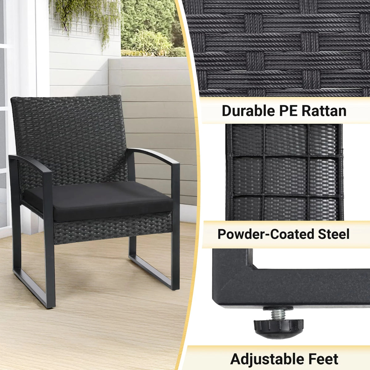 TUAREX Outdoor Wicker Bistro Set With Coffee Table And Cushions