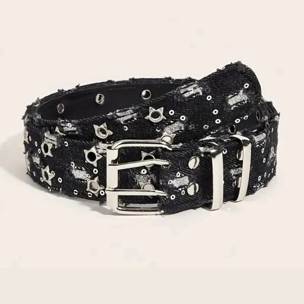 Unisex Fashion Canvas Punk Belt With Star Hollow Buckle