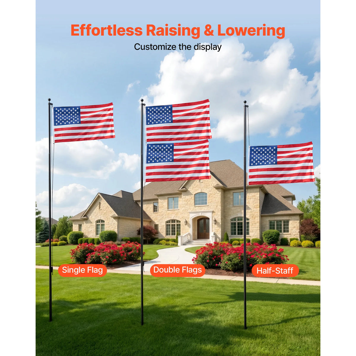SucceBuy Aluminum Sectional Flagpole Kit With American Flag For Yard