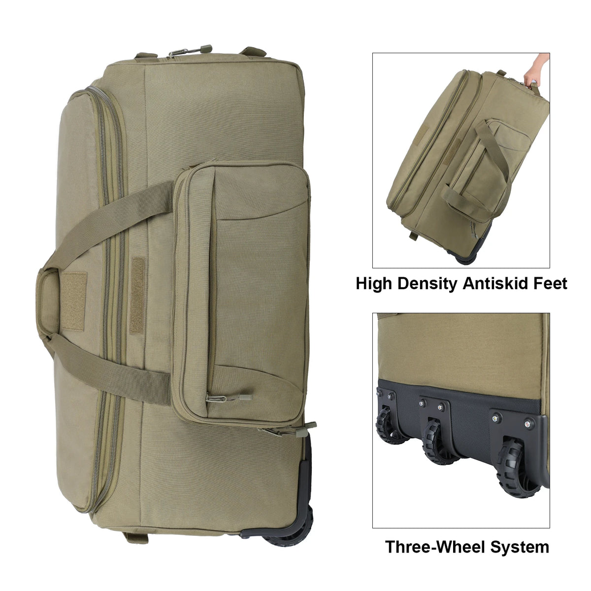 LQARMY Waterproof Nylon Rolling Travel Bag for Camping and Trips