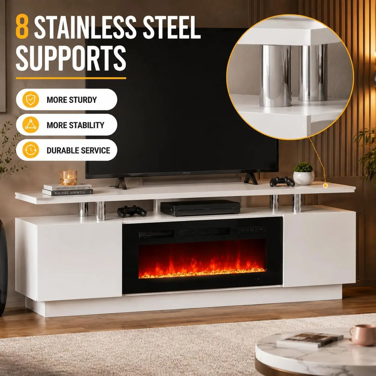 TACLEEKII Electric Fireplace TV Stand Entertainment Center