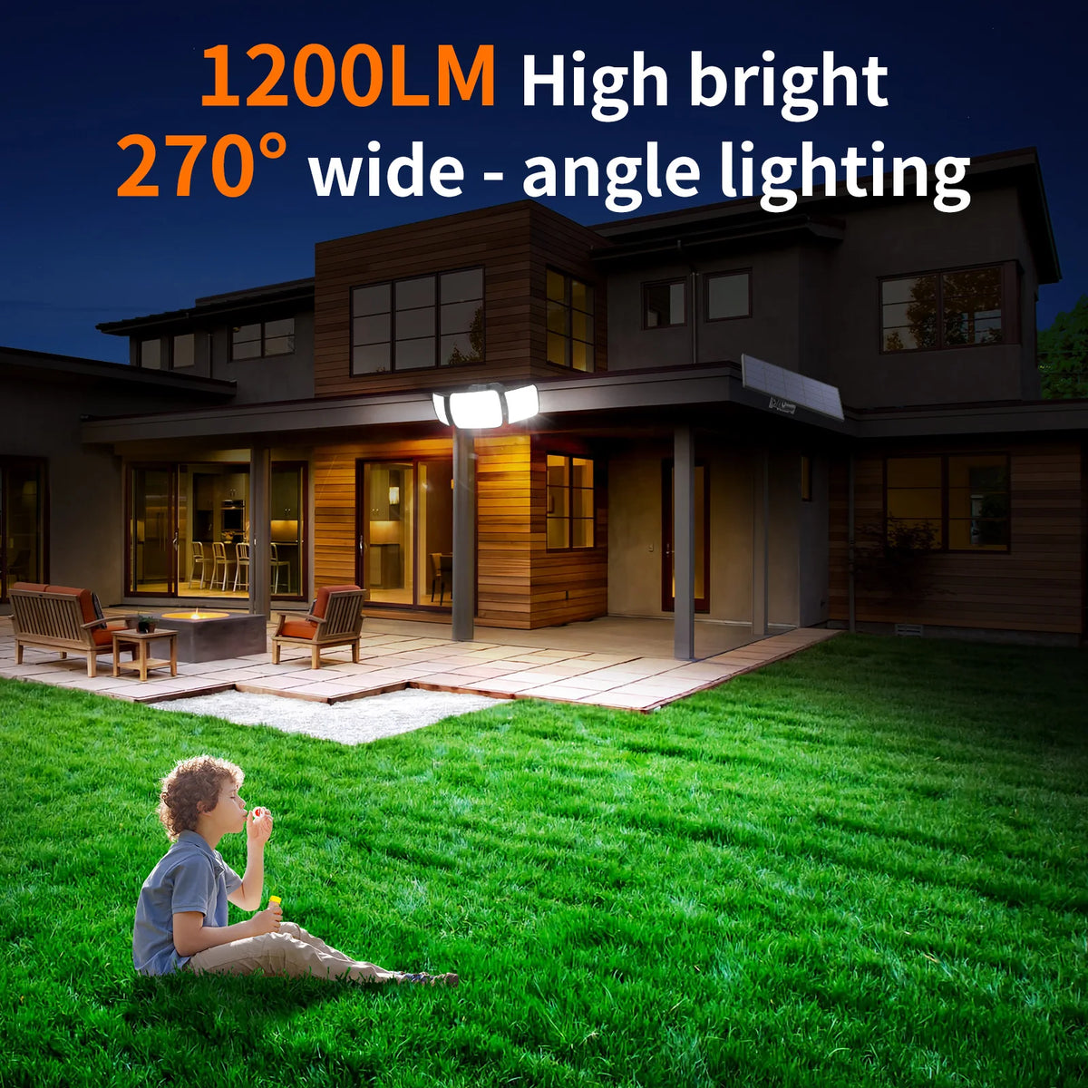 Intelamp Outdoor Solar LED Security Flood Light Dual Motion Sensor