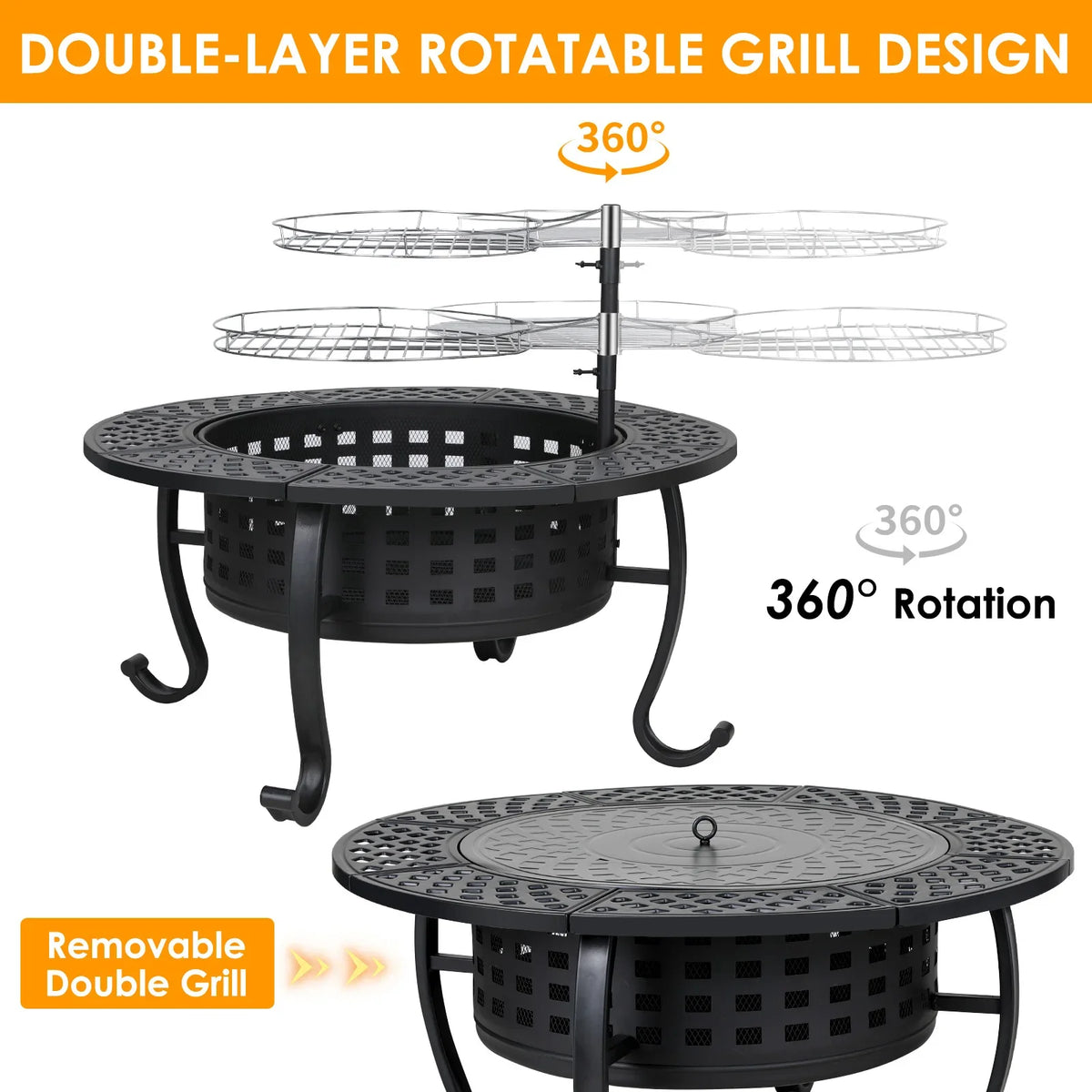 Outdoor Wood Burning Fire Pit Grill for Backyard Barbecue