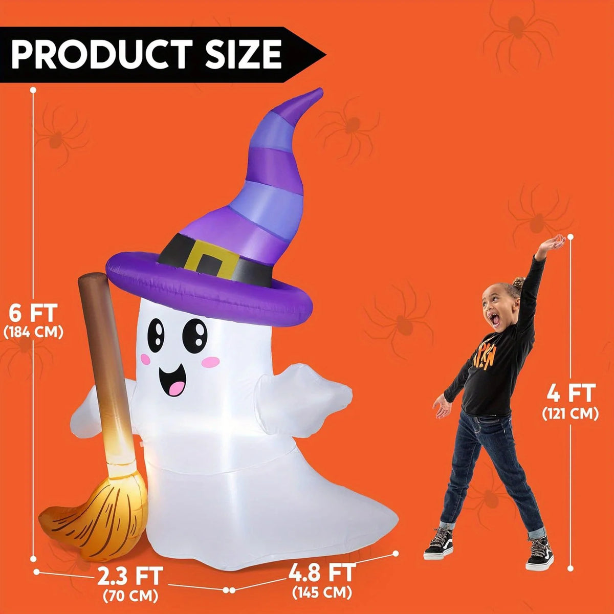 Halloween Blow Up Ghost with Broom LED Outdoor Yard Inflatables