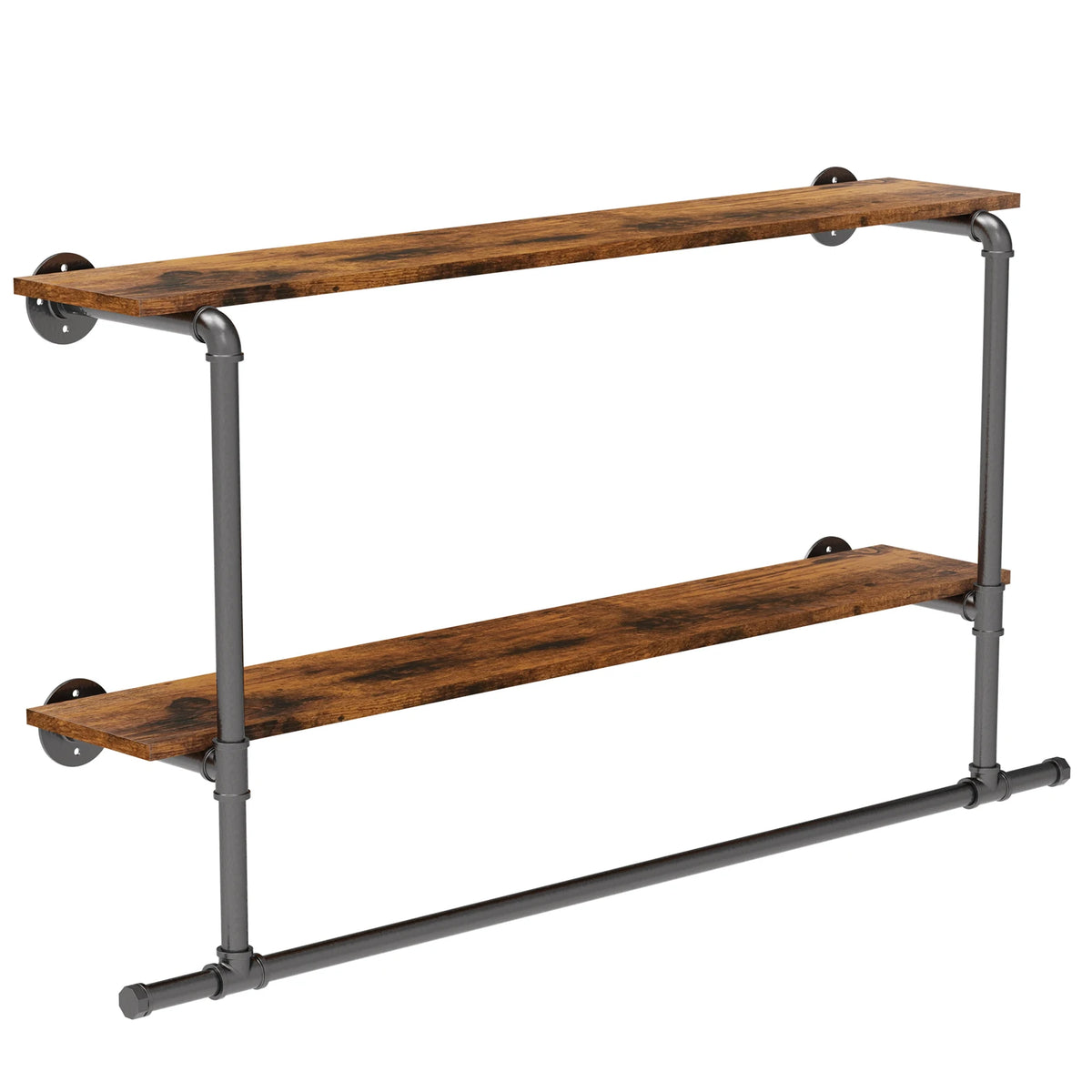 Heavy Duty Wall Mounted Pipe Clothing Rack With Open Shelves