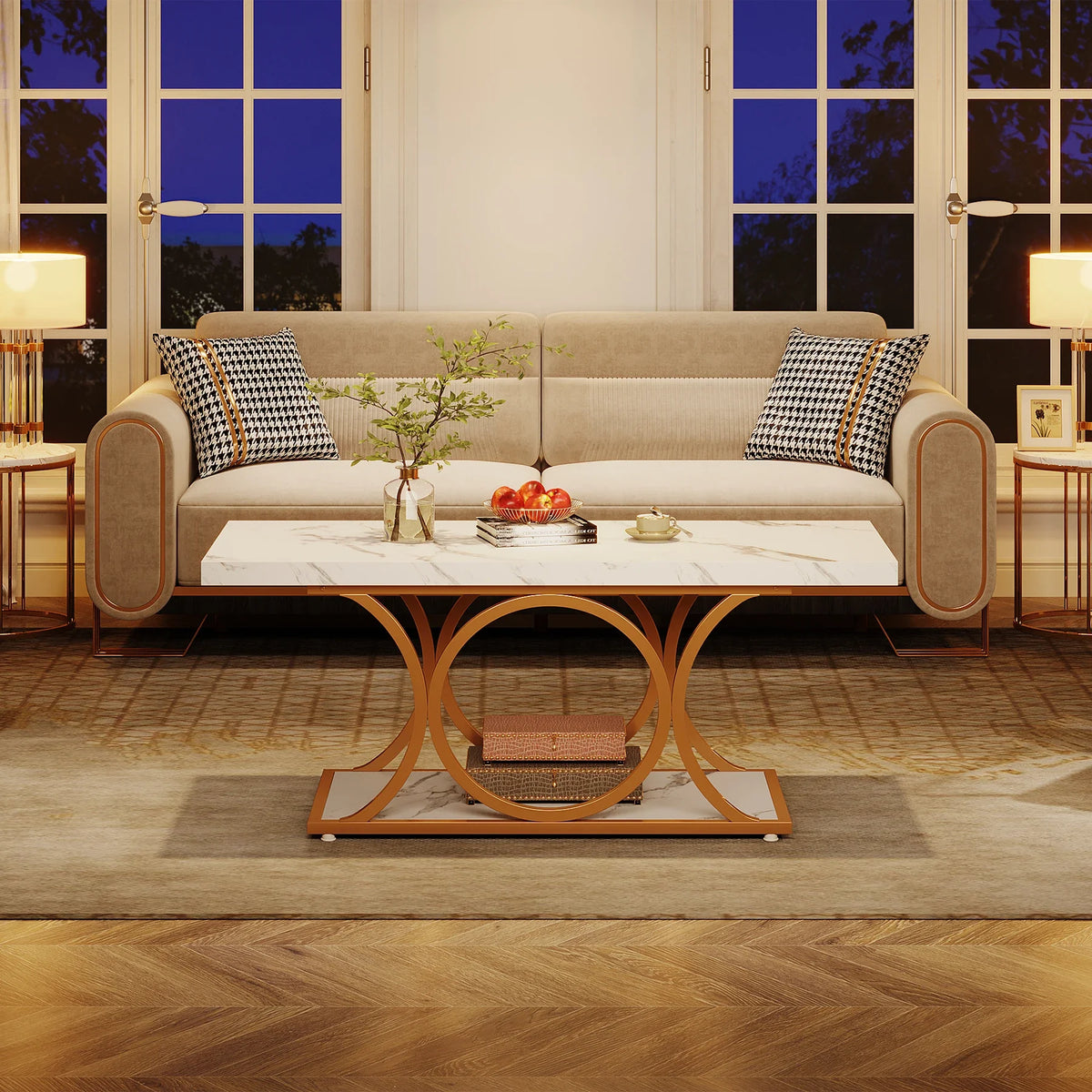 Tribesigns Modern Two Tier Faux Marble Wood Coffee Table