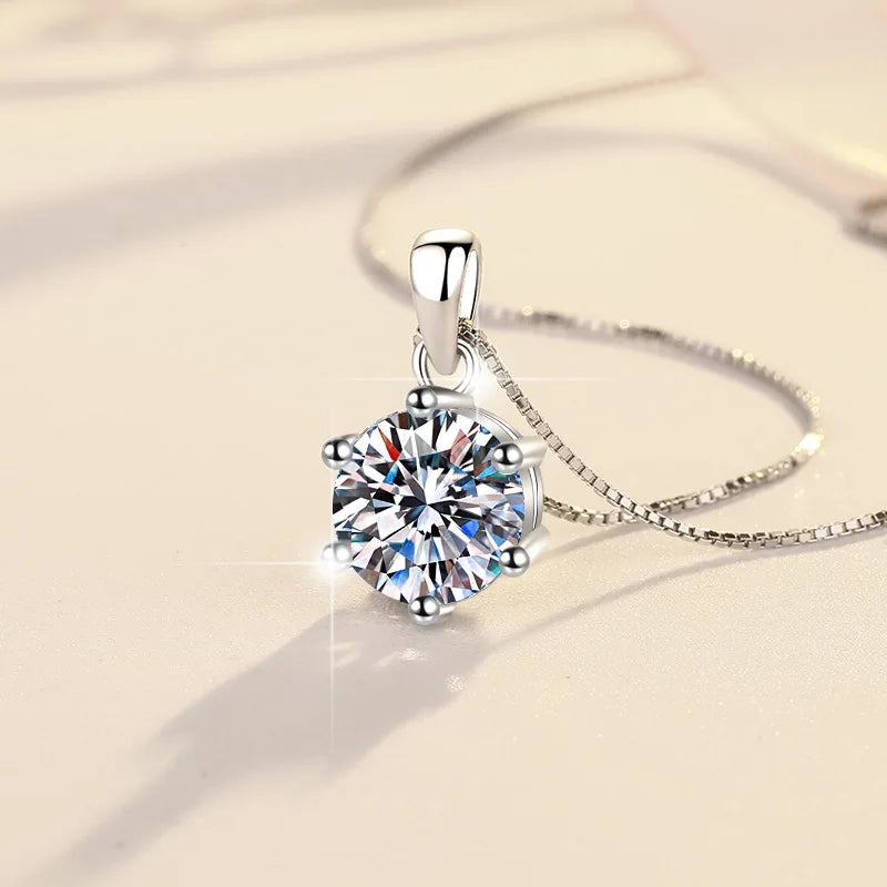Genuine Moissanite Pendant Necklace in Sterling Silver for Women