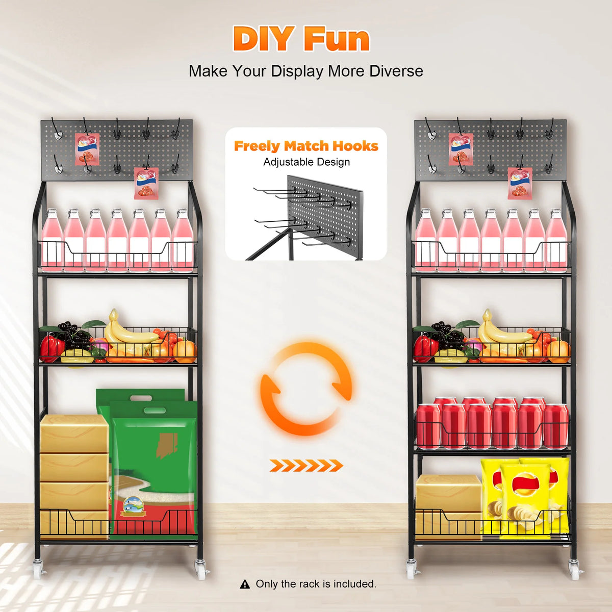 Bymaocar Four Tier Rolling Retail Display Rack With Storage Baskets