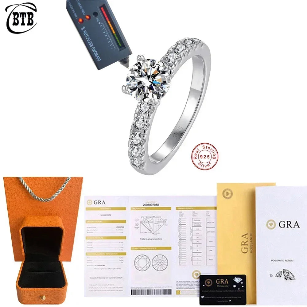 CBTB Sterling Silver Moissanite Four Claw Wedding Ring for Women