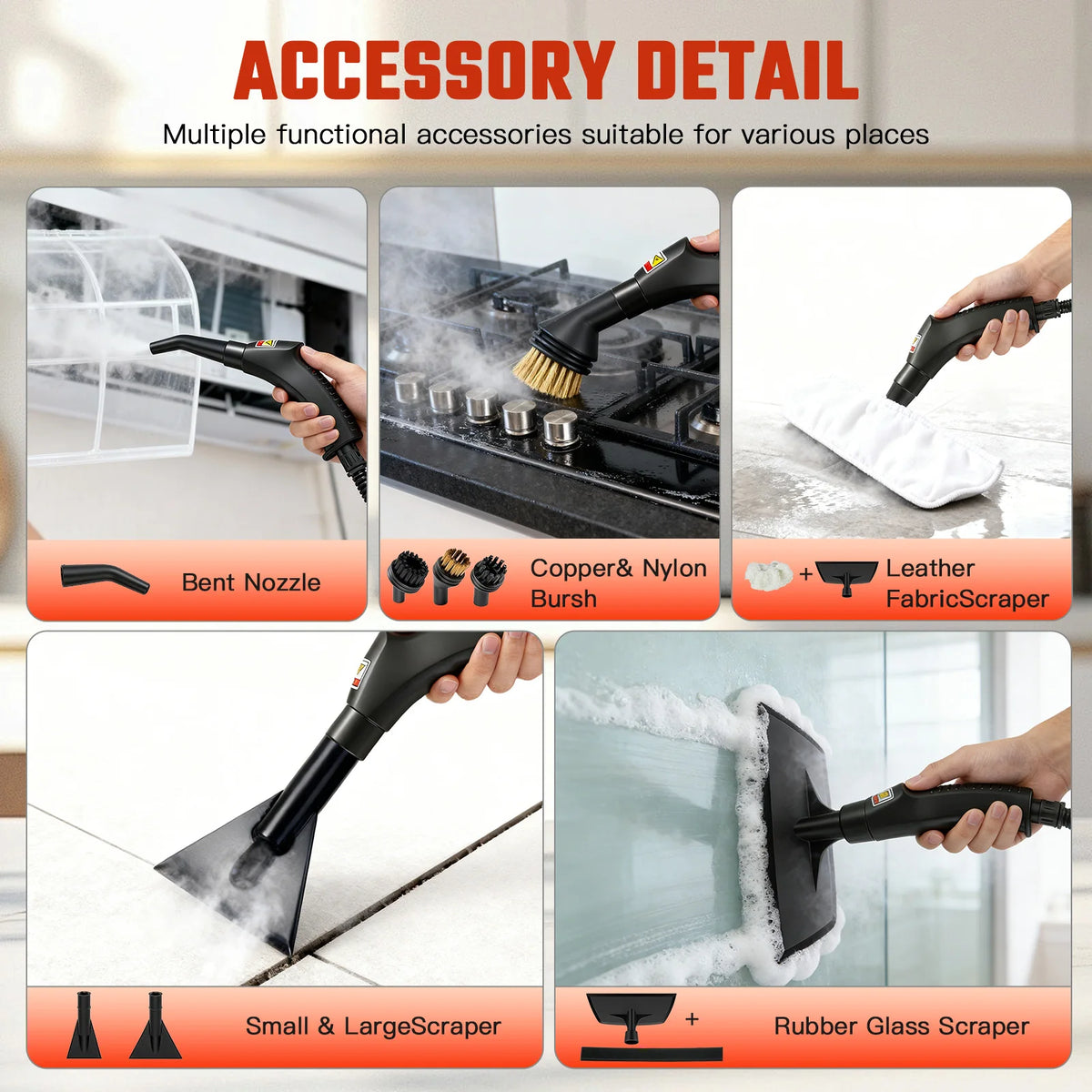 Portable 2500W Steam Cleaner With Multiple Accessories