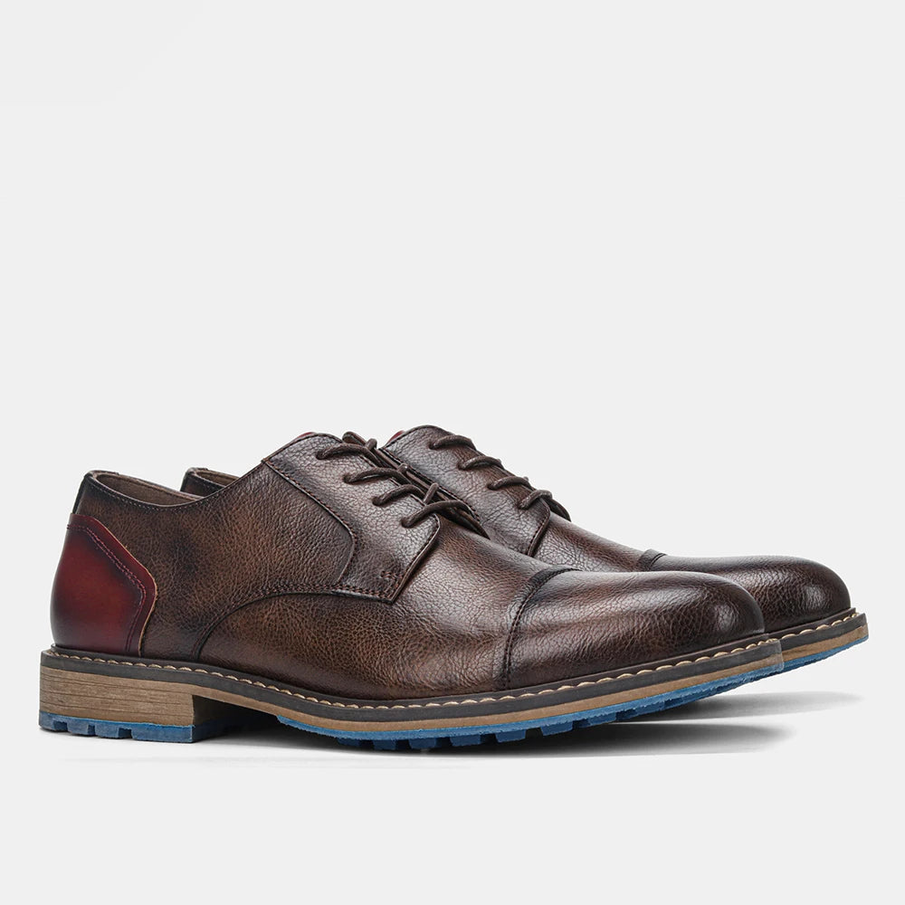 Hecrafted Mens Retro Leather Cap Toe Oxford Lace Up Shoes