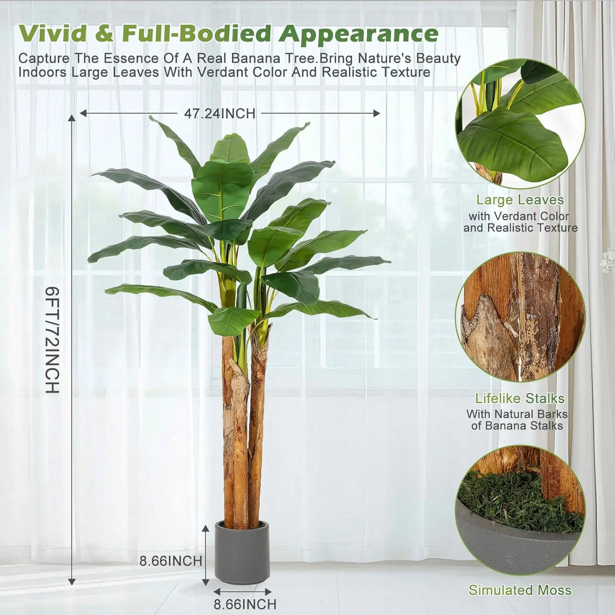 HiMISS Artificial Banana Tree Faux Tropical Plant For Home Decor