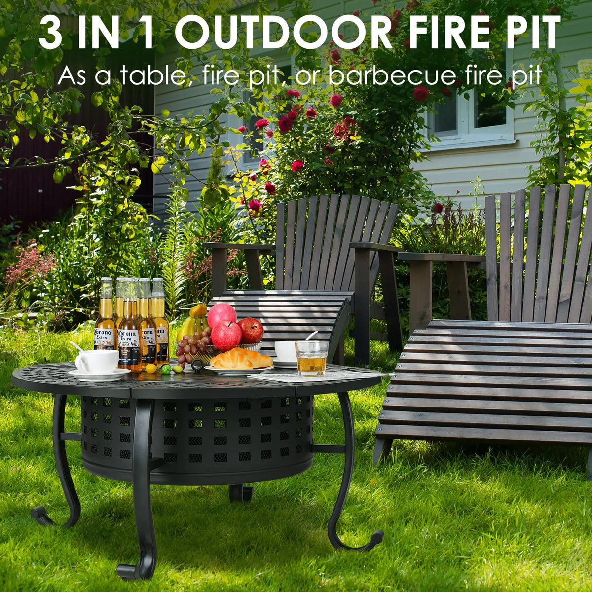 Outdoor Wood Burning Fire Pit Grill for Backyard Barbecue