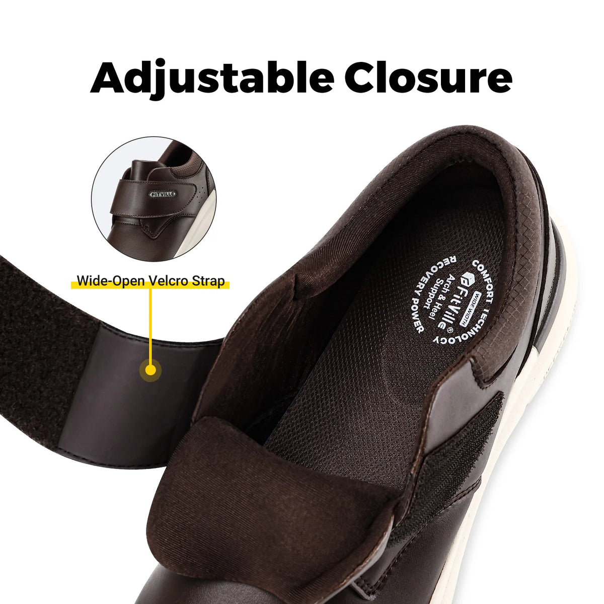 FitVille Men's Wide Leather Diabetic Slip On Orthopedic Shoes