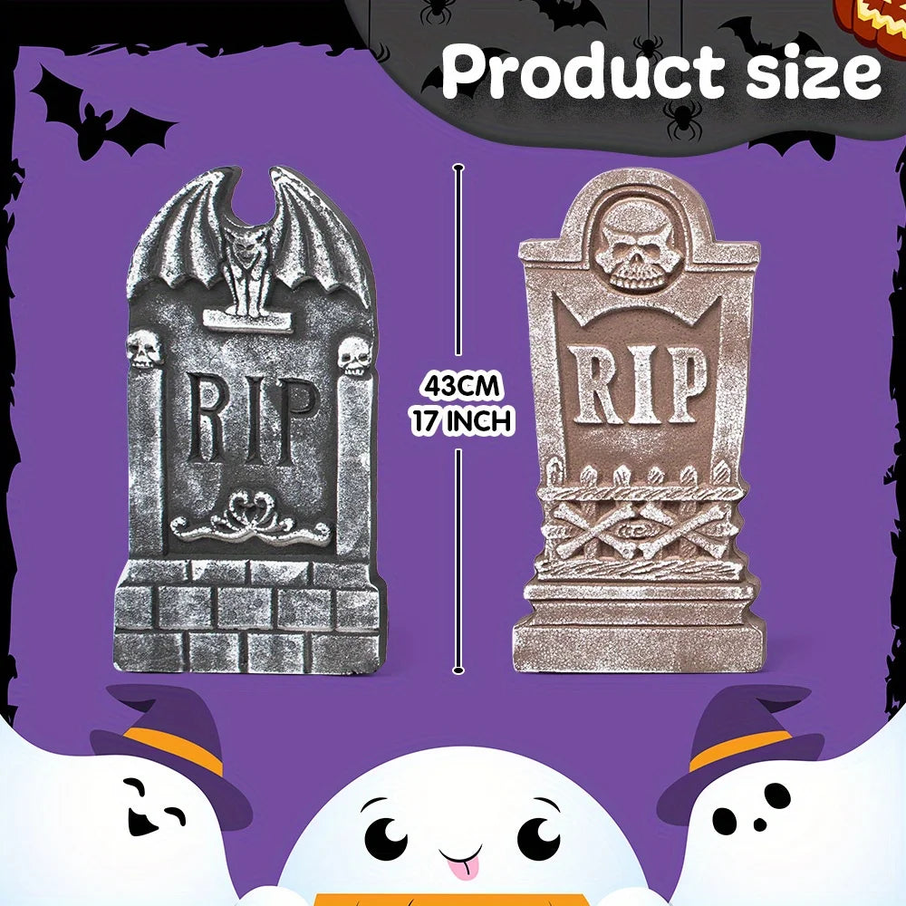 Halloween Graveyard Tombstone Decorations with Metal Stakes for Outdoor Yards