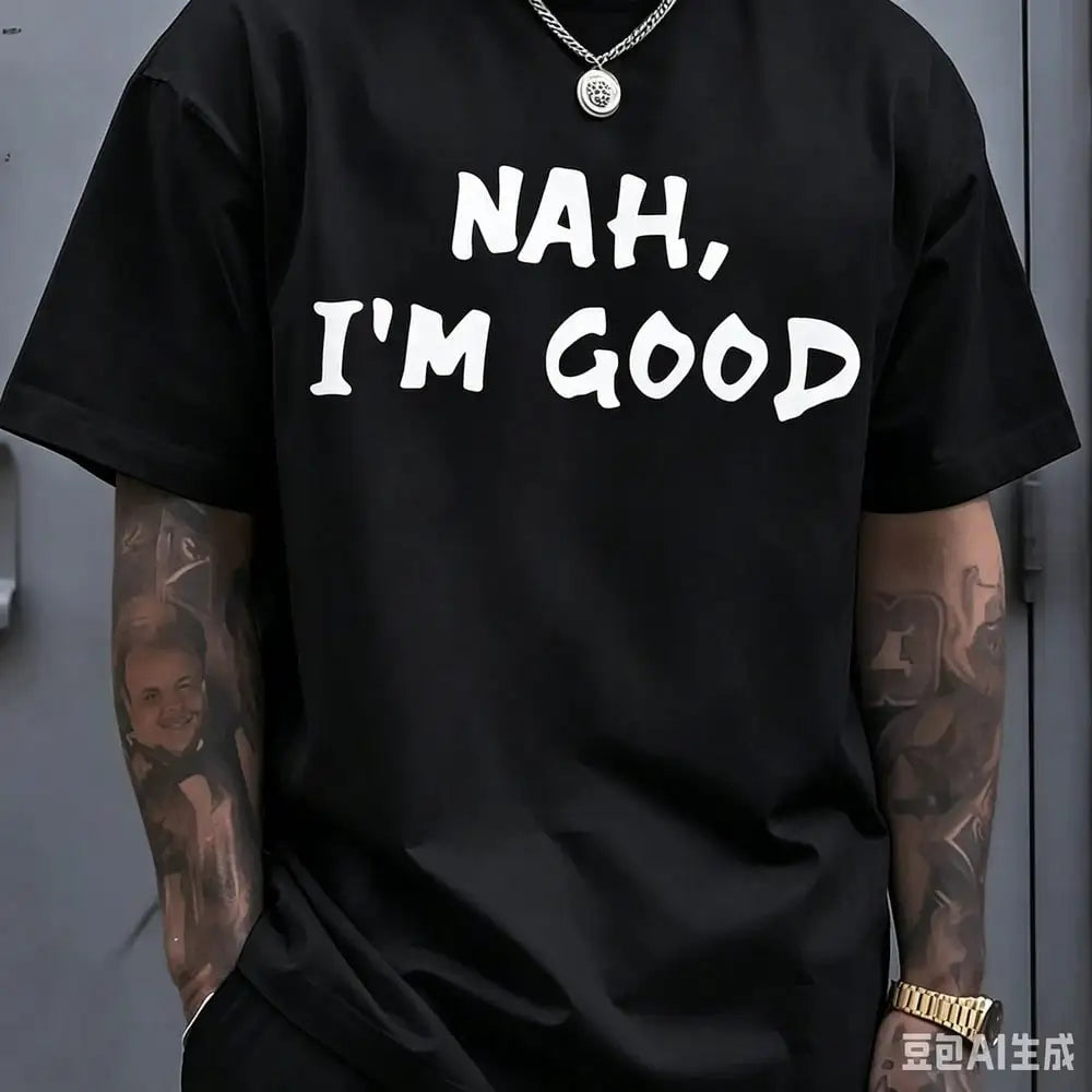 Men's Creative Print Cotton Short Sleeve Crew Neck T-Shirt