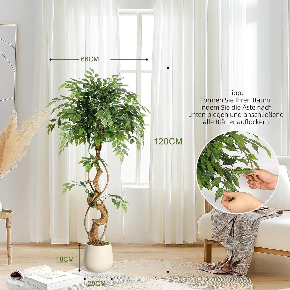 Artificial Ficus Tree With Planter Silk Leaves Weeping Fig Decor