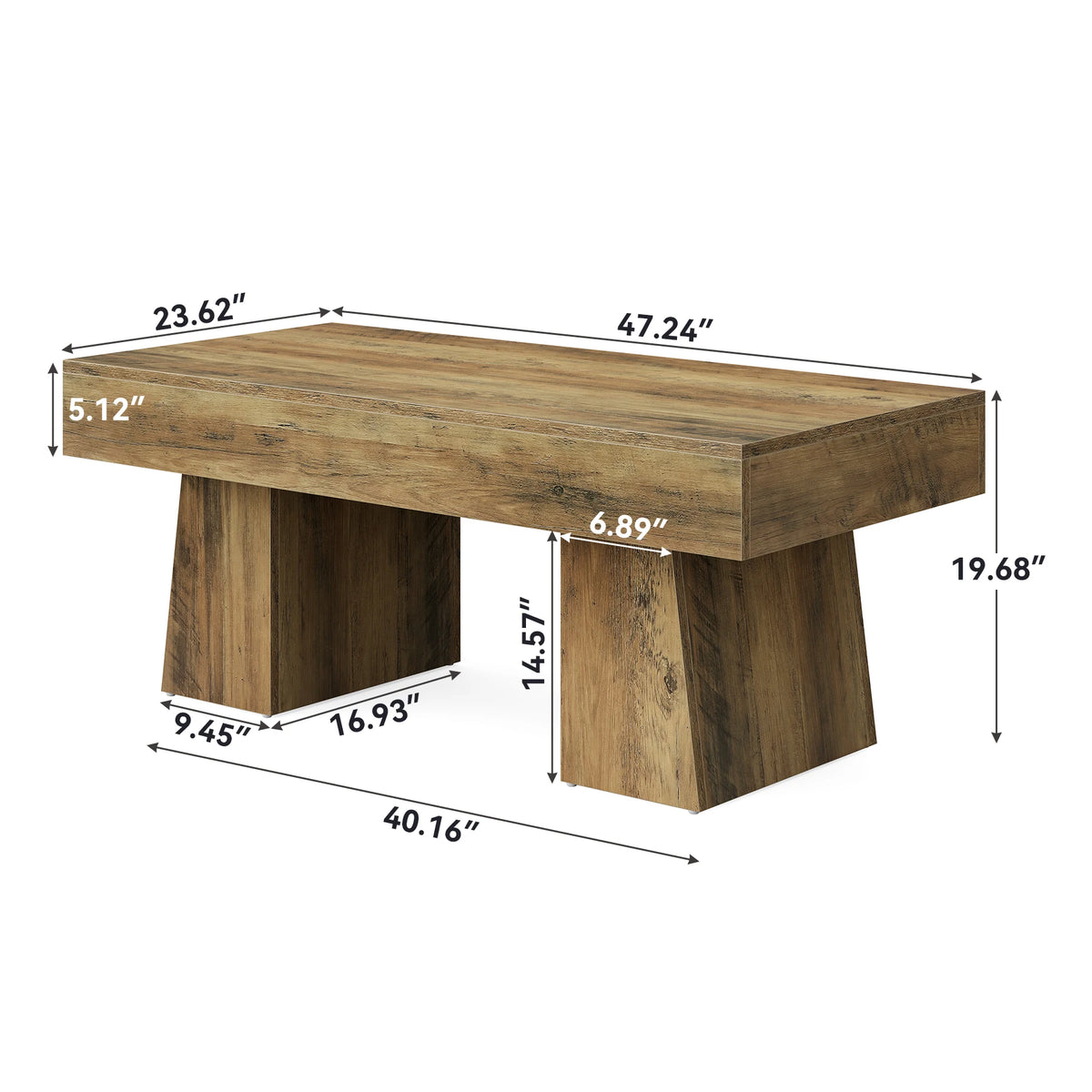 Tribesigns Farmhouse Wooden Coffee Table With Thick Base