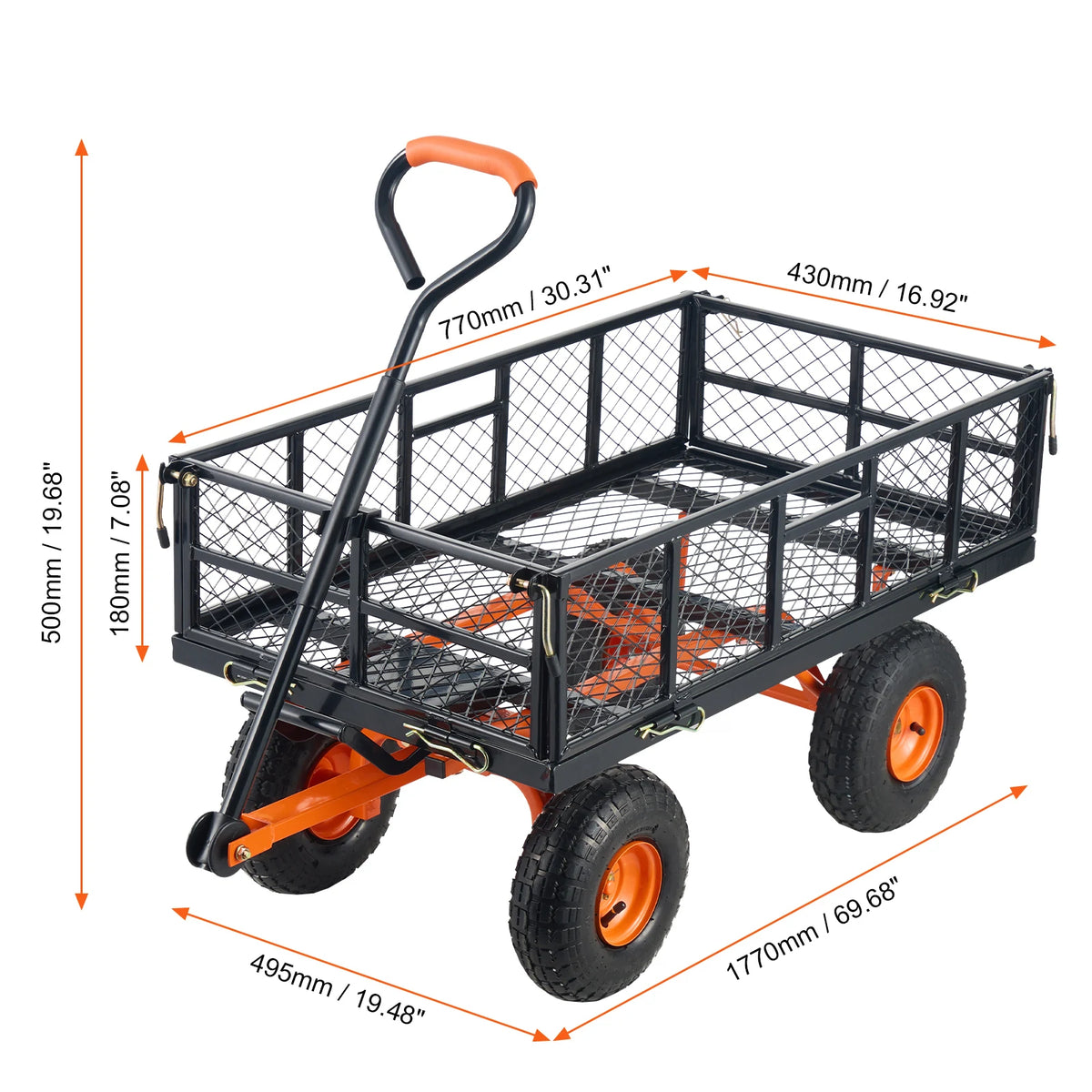 SucceBuy Sturdy Metal Garden Utility Wagon Dump Cart