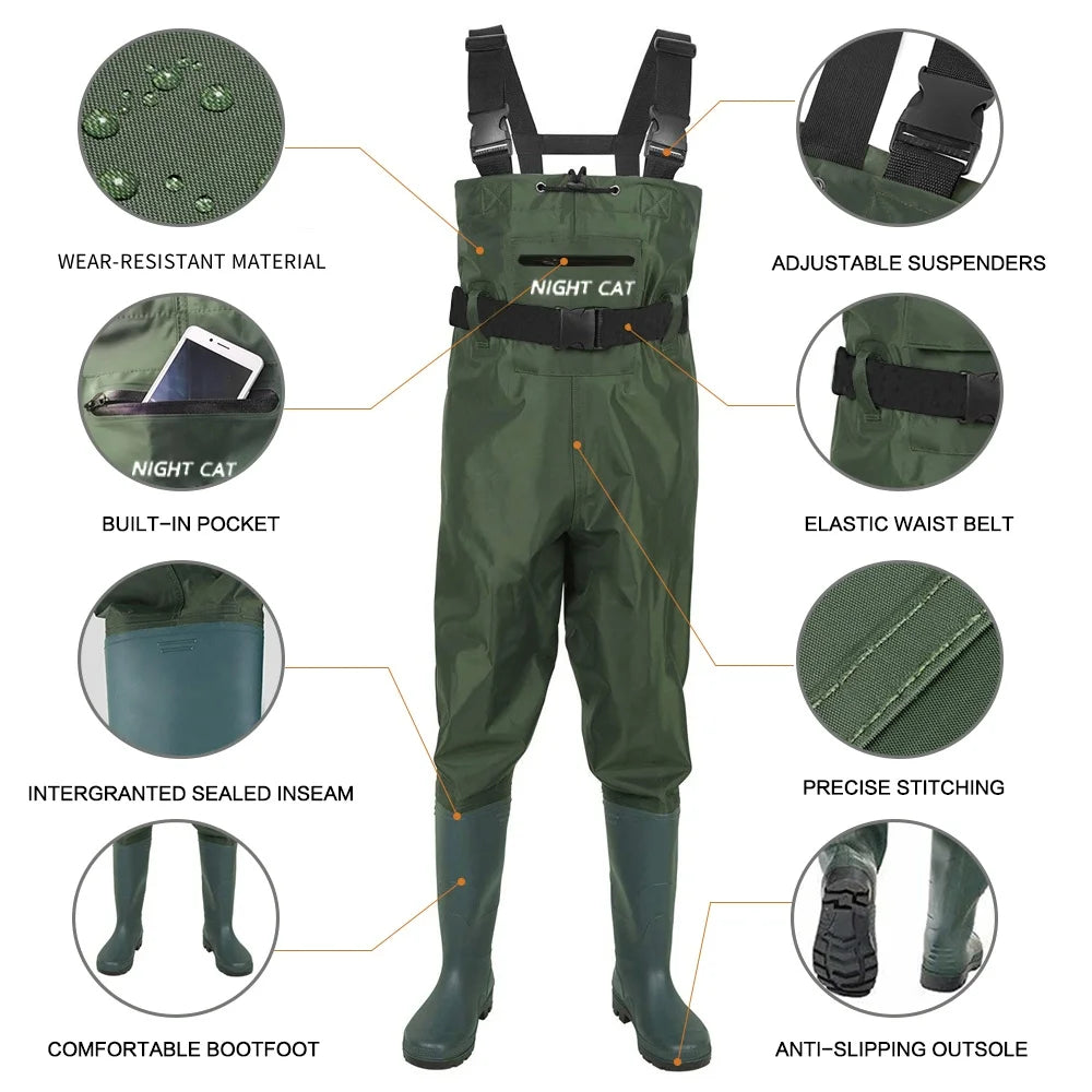 Night Cat Waterproof Breathable Fishing Chest Wader With Boots