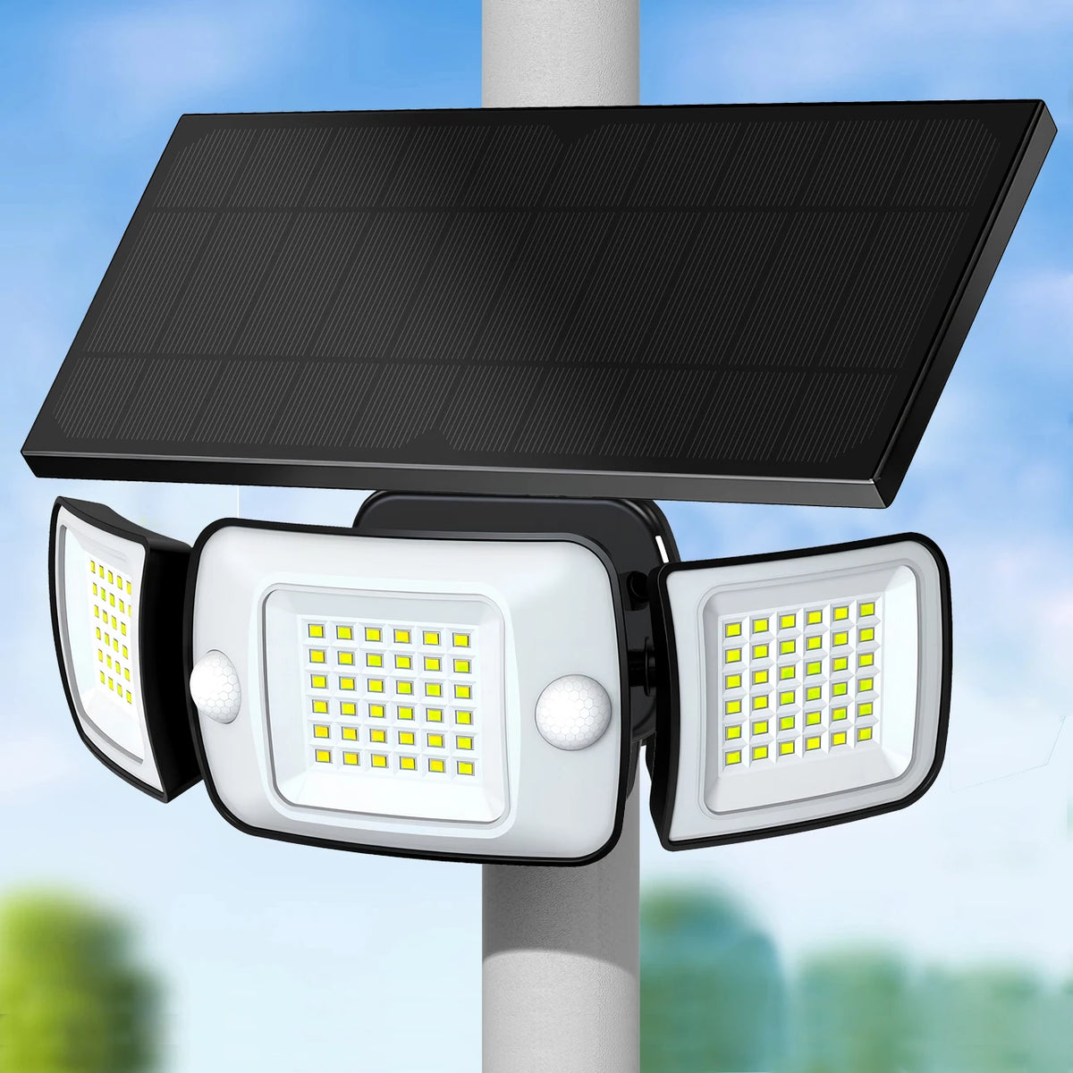 Intelamp Outdoor Solar Flood Light With Dual Motion Sensors