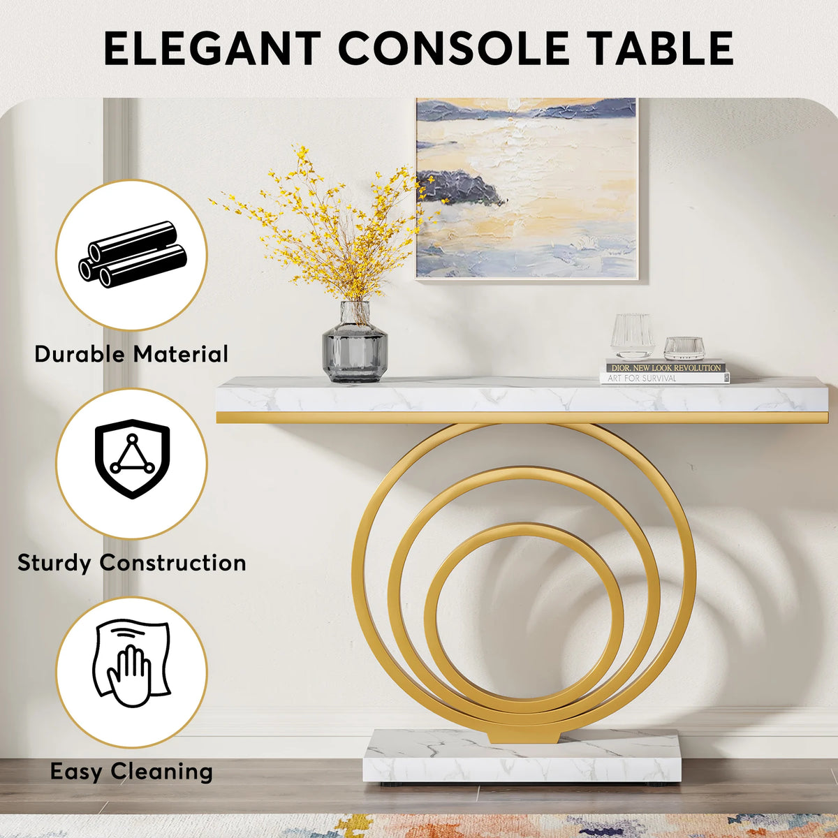 Tribesigns Modern Console Table With Decorative Ring Design For Entryway
