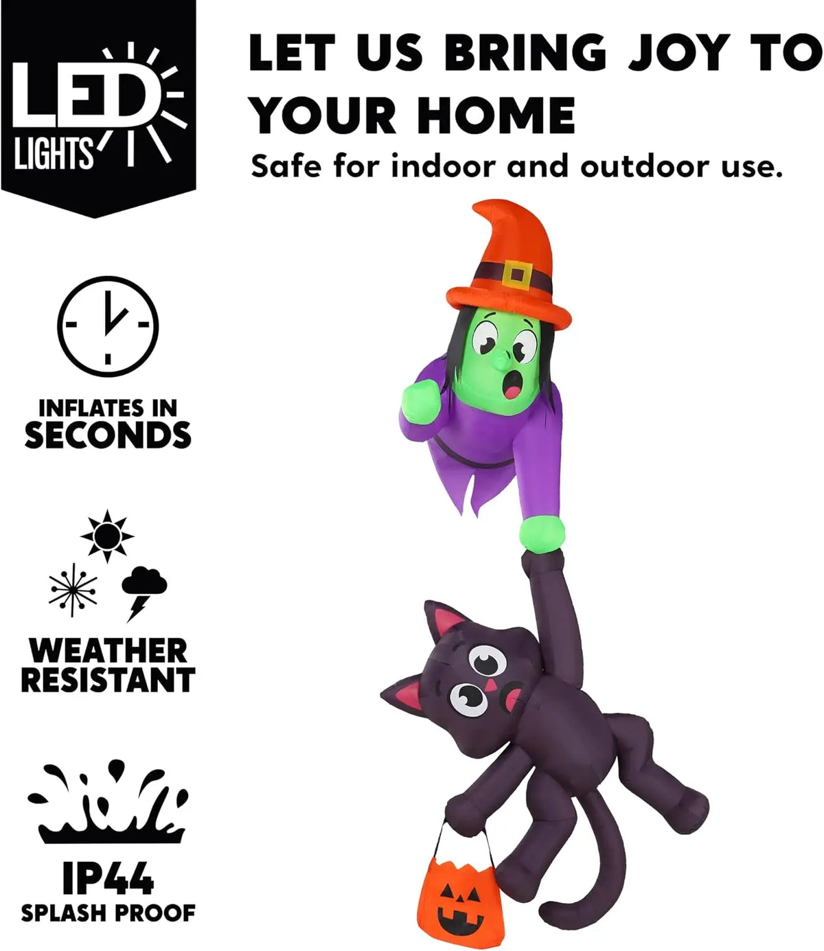 Halloween Witch And Black Cat Inflatable Roof Decoration LED Lights