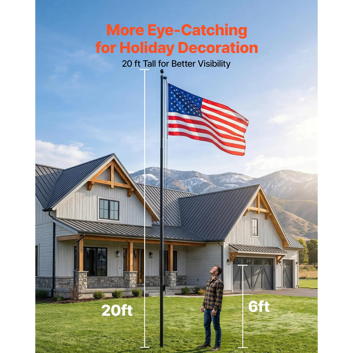 SucceBuy Aluminum Sectional Flagpole Kit With American Flag For Yard
