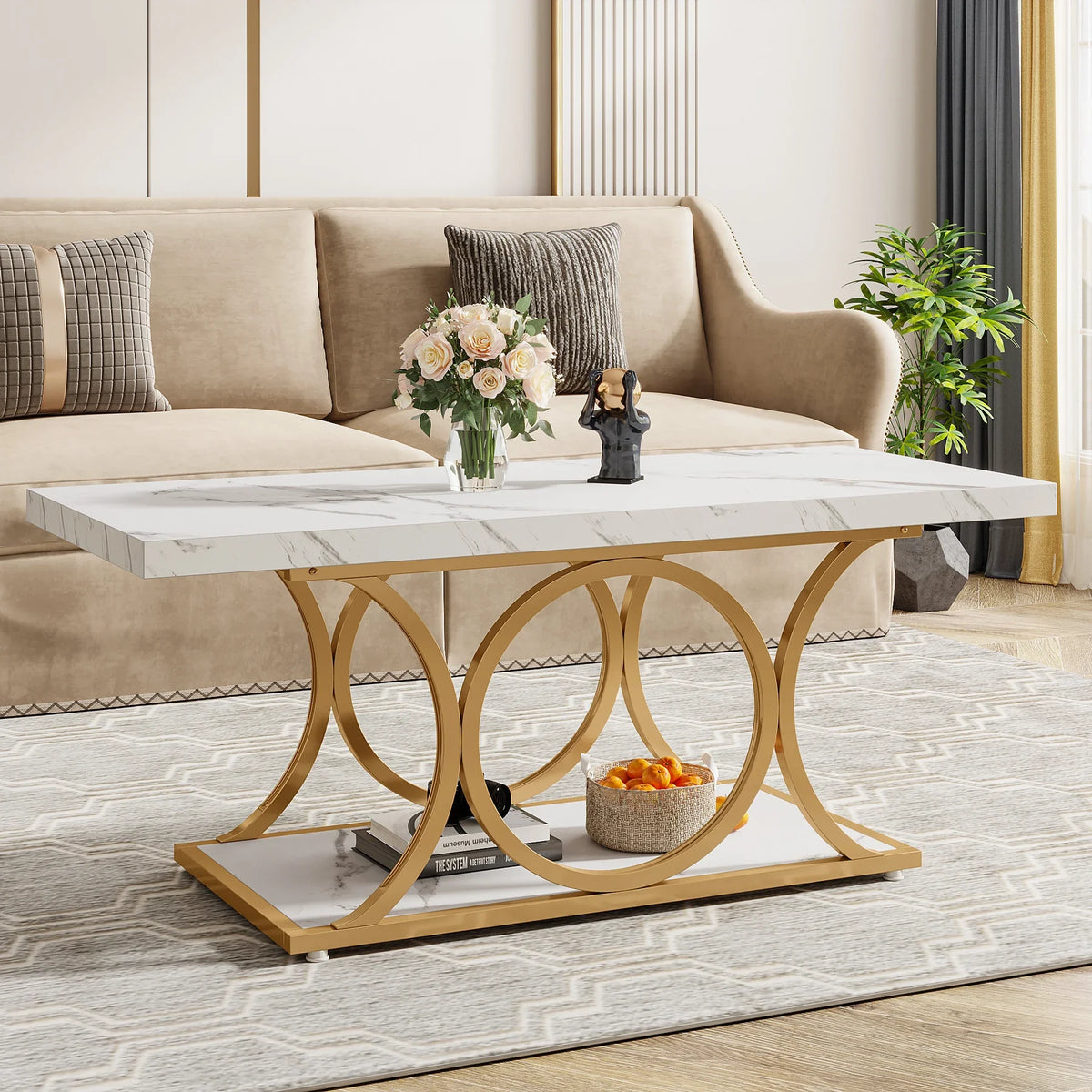 Tribesigns Modern Two Tier Faux Marble Wood Coffee Table