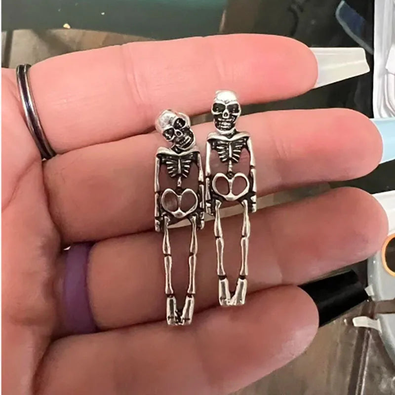 Gothic Halloween Skull Skeleton and Bloody Knife Drop Earrings